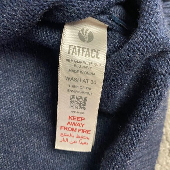 Fat Face Crewneck Sweater Jumper Men's XL Blue Striped Crew Neck Cotton Wool - Picture 6 of 11